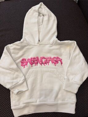 Balenciaga Kids White Hoodie with Pink Drip Logo